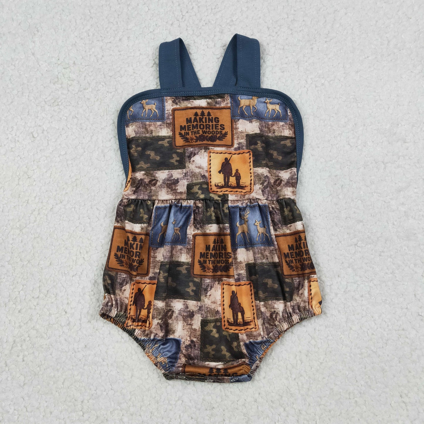Baby Boys Strap Deer Camo Checked Hunting Rompers