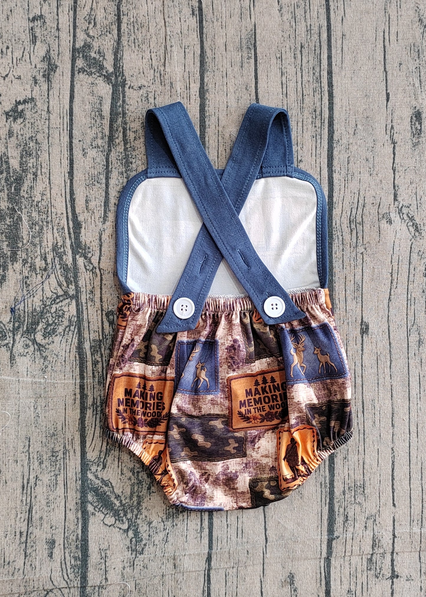 Baby Boys Strap Deer Camo Checked Hunting Rompers