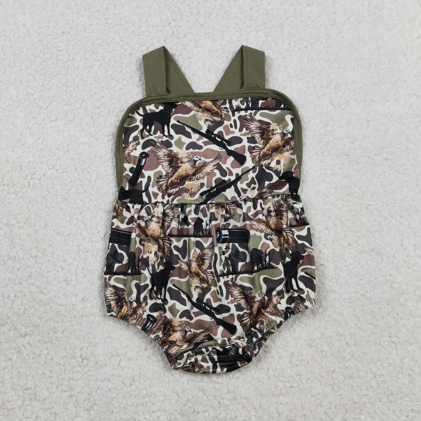 Baby Boys Strap Southern Dog Ducks Camo Hunting Rompers