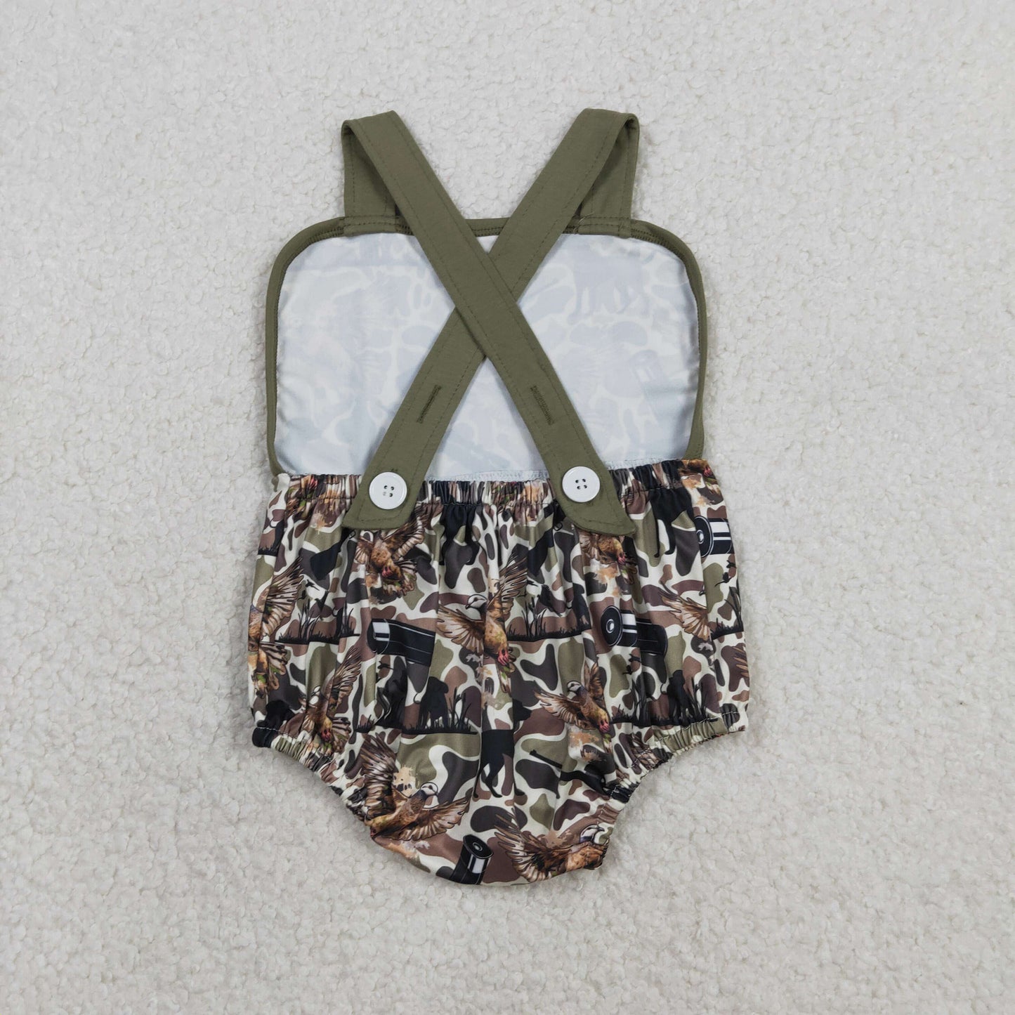 Baby Boys Strap Southern Dog Ducks Camo Hunting Rompers