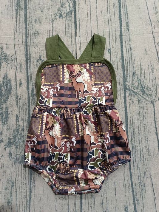 Baby Boys Strap Southern Deer Camo Hunting Rompers Preorder