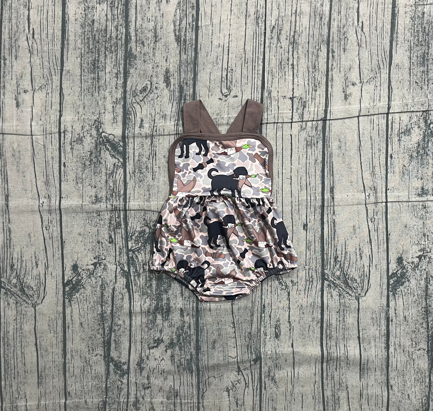 Baby Boys Strap Dog Ducks Camo Hunting Rompers