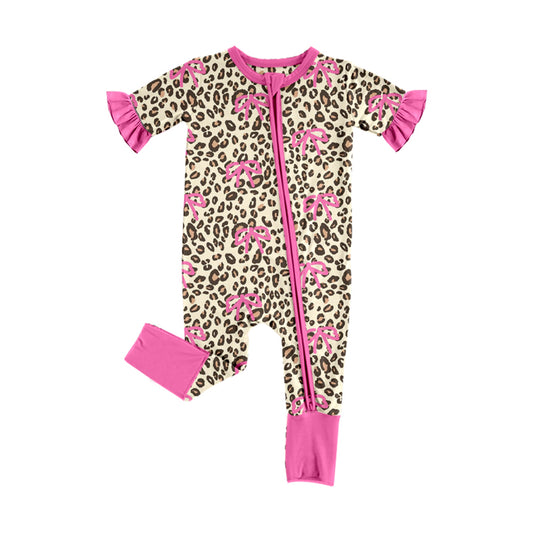 Baby Girls Pink Bows Leopard Two Way Zip Convertible Rompers Preorder