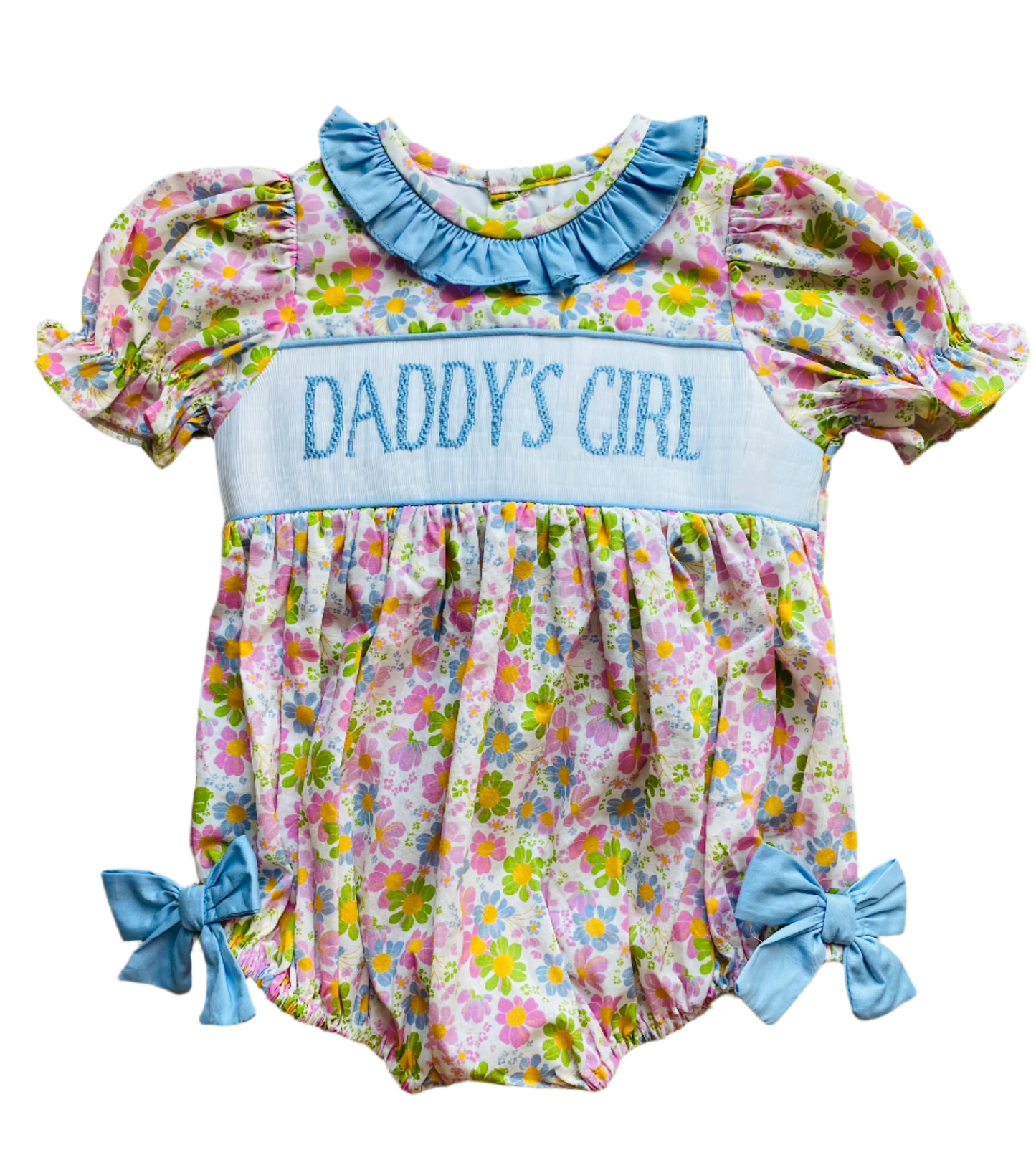 Baby Girls Short Sleeve Flowers Daddy's Girl Ruffle Collar Rompers Preorder