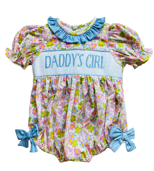 Baby Girls Short Sleeve Flowers Daddy's Girl Ruffle Collar Rompers Preorder