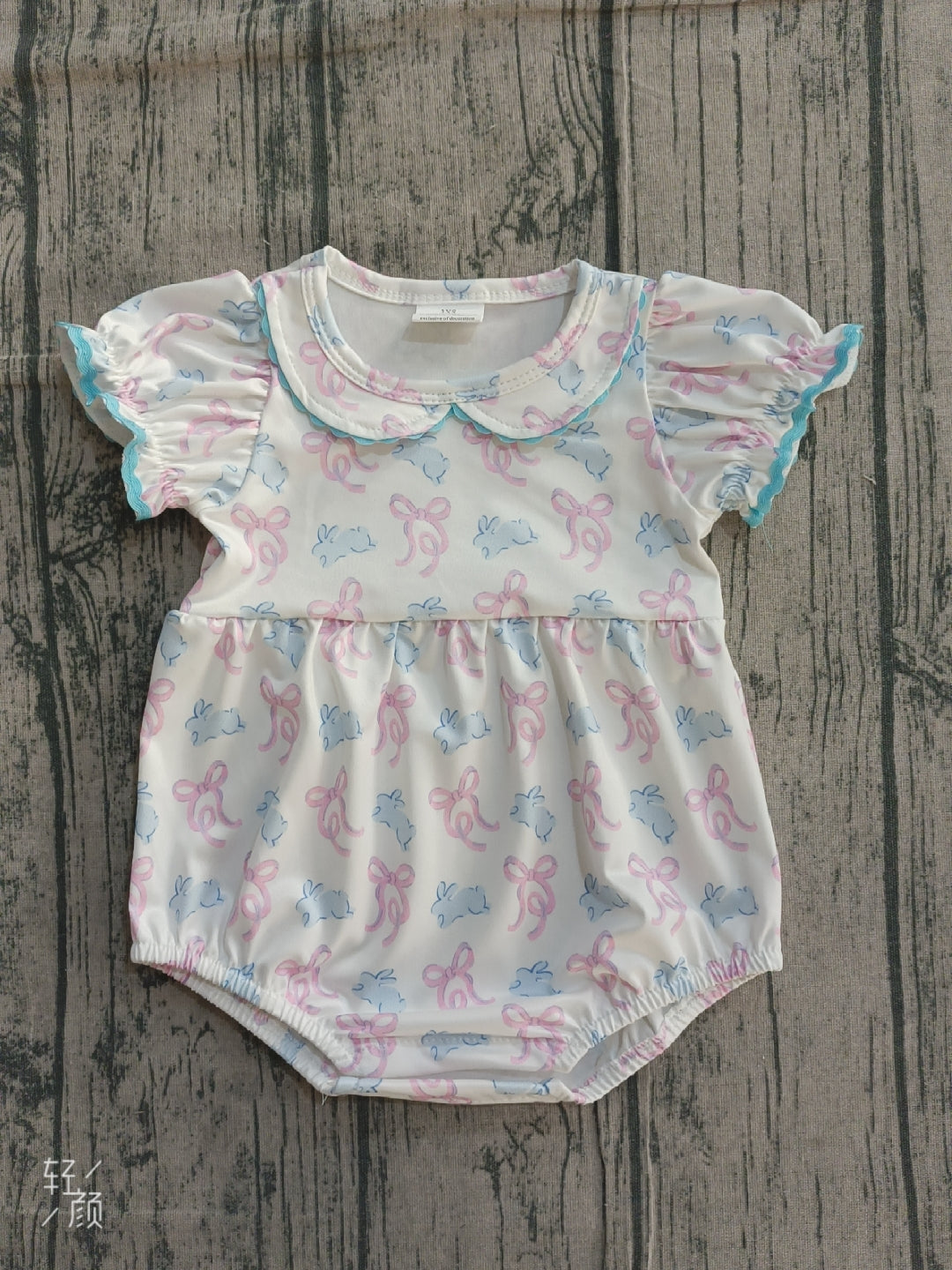 Baby Girls Short Sleeve Bows Rabbits Easter Collar Ruffle Rompers