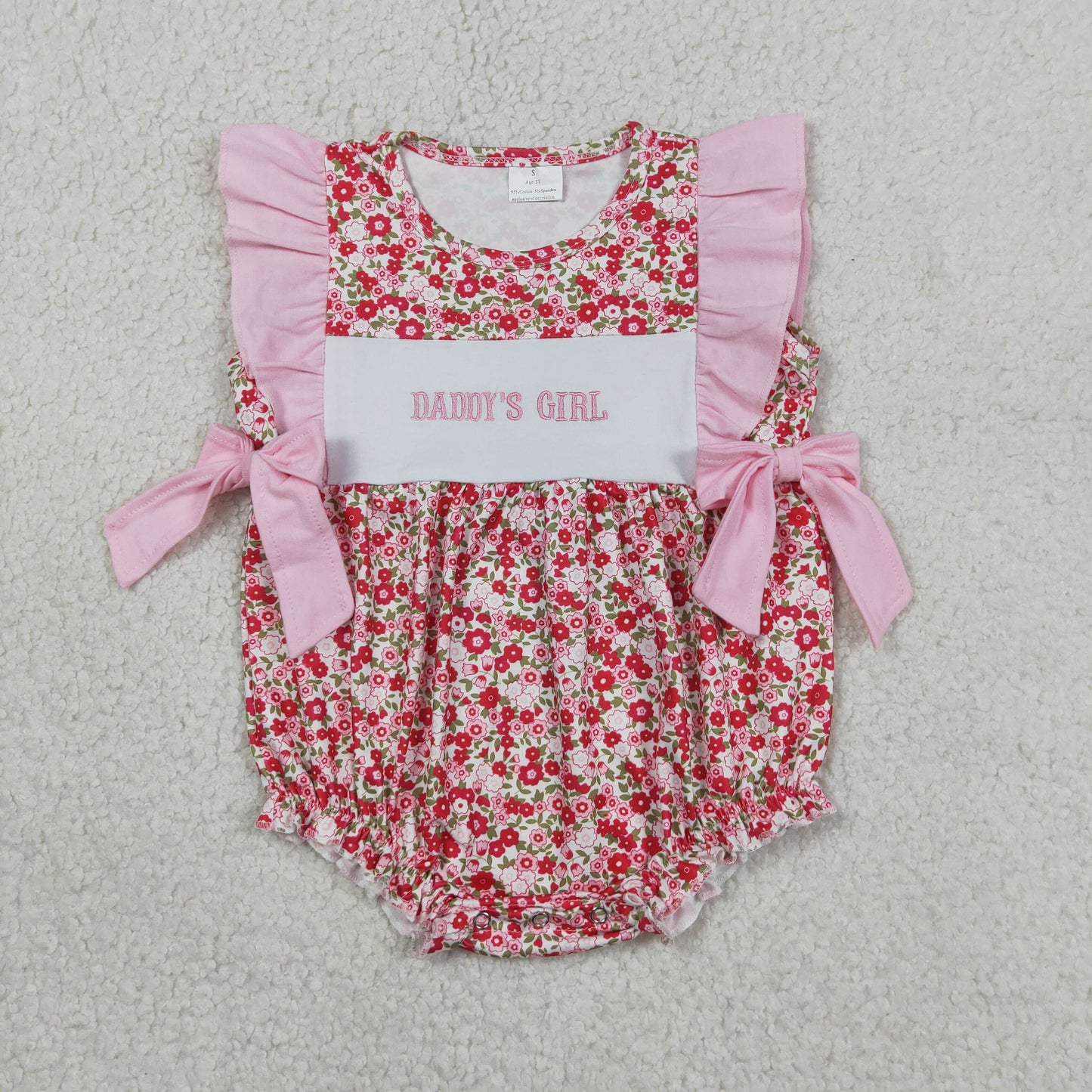 Embroidery Daddy's Girls Flutter Sleeve Flowers Bows Ruffle Rompers