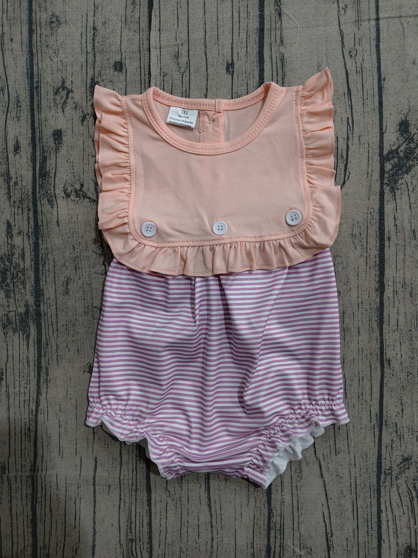 Baby Girls Sleeveless Lavender Stripe Back Button Two Pieces Ruffle Rompers