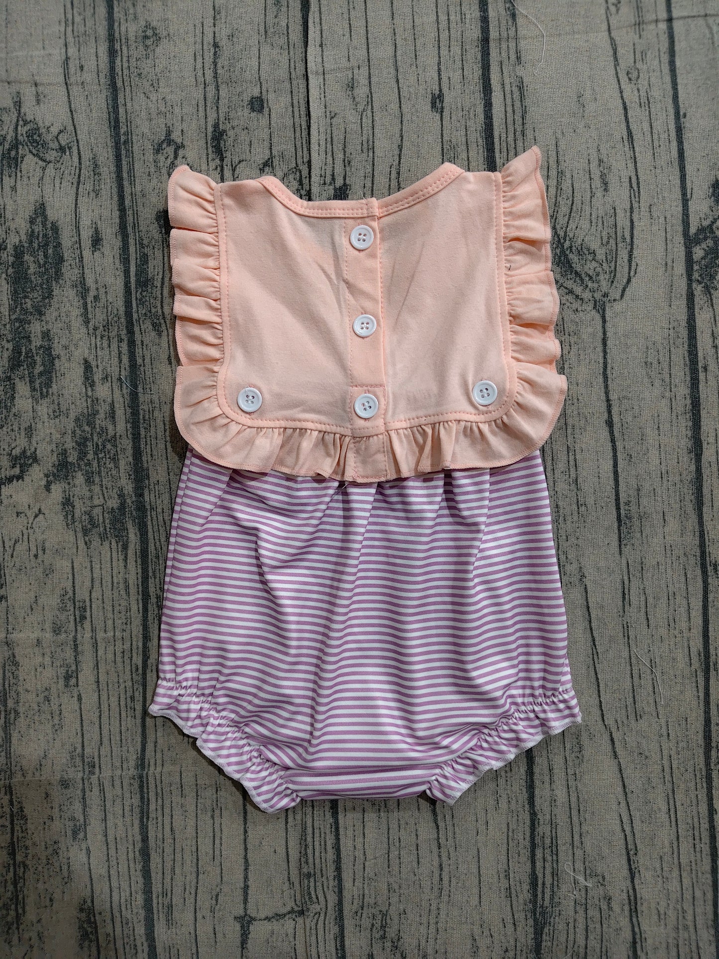 Baby Girls Sleeveless Lavender Stripe Back Button Two Pieces Ruffle Rompers