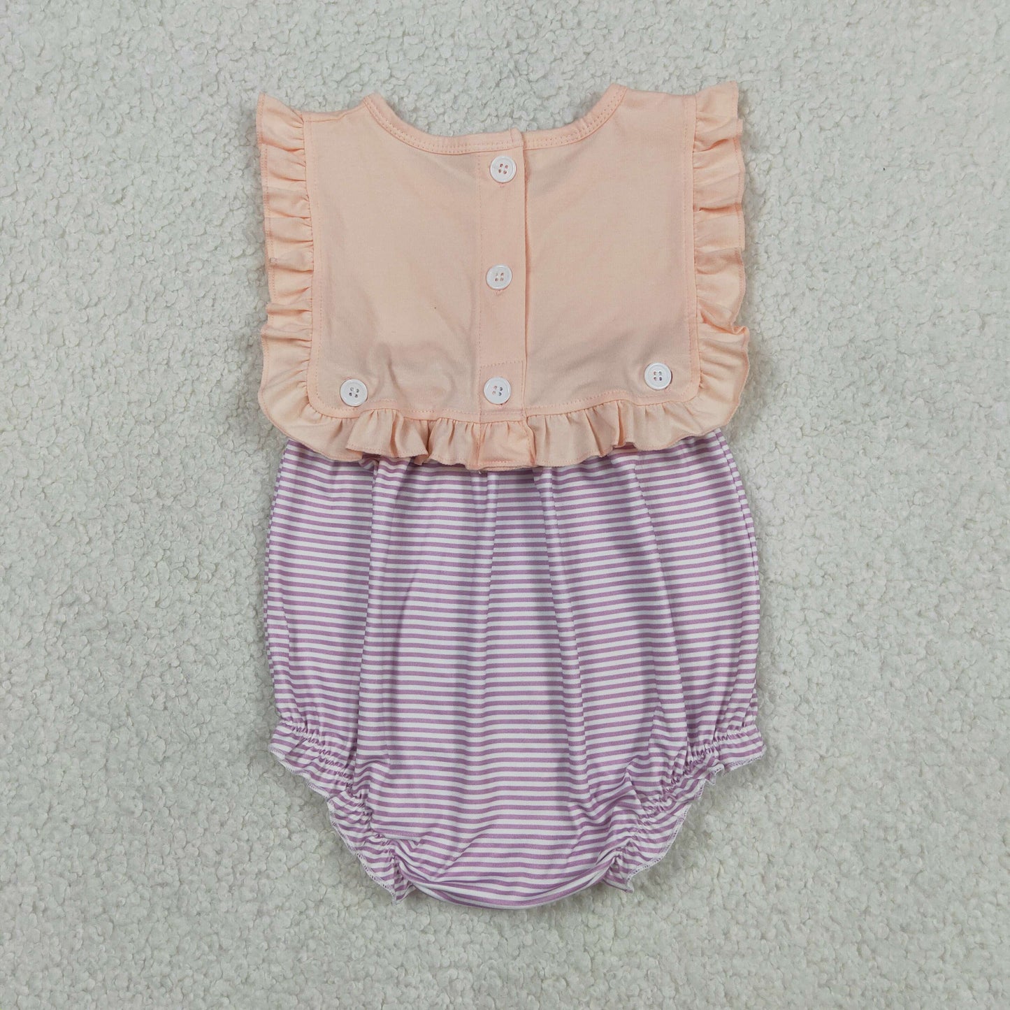 Baby Girls Sleeveless Lavender Stripe Back Button Two Pieces Ruffle Rompers
