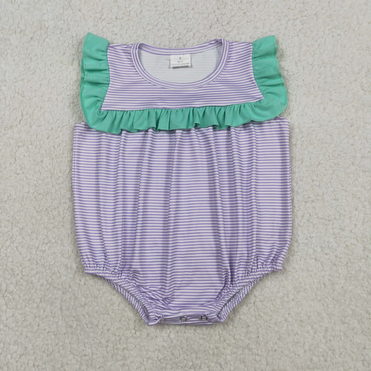 Baby Girls Sleeveless Purple Stripe Ruffle Rompers