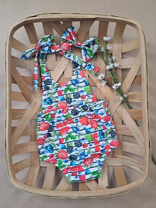 Baby Girls Strap Stripe Strawberry Blueberry Ruffle Rompers Preorder