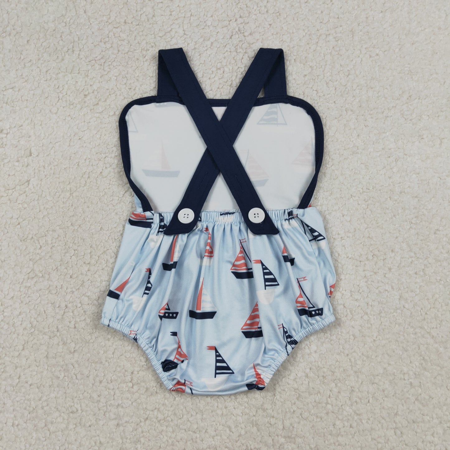 Baby Boys Blue Strap Boats Plaid Rompers