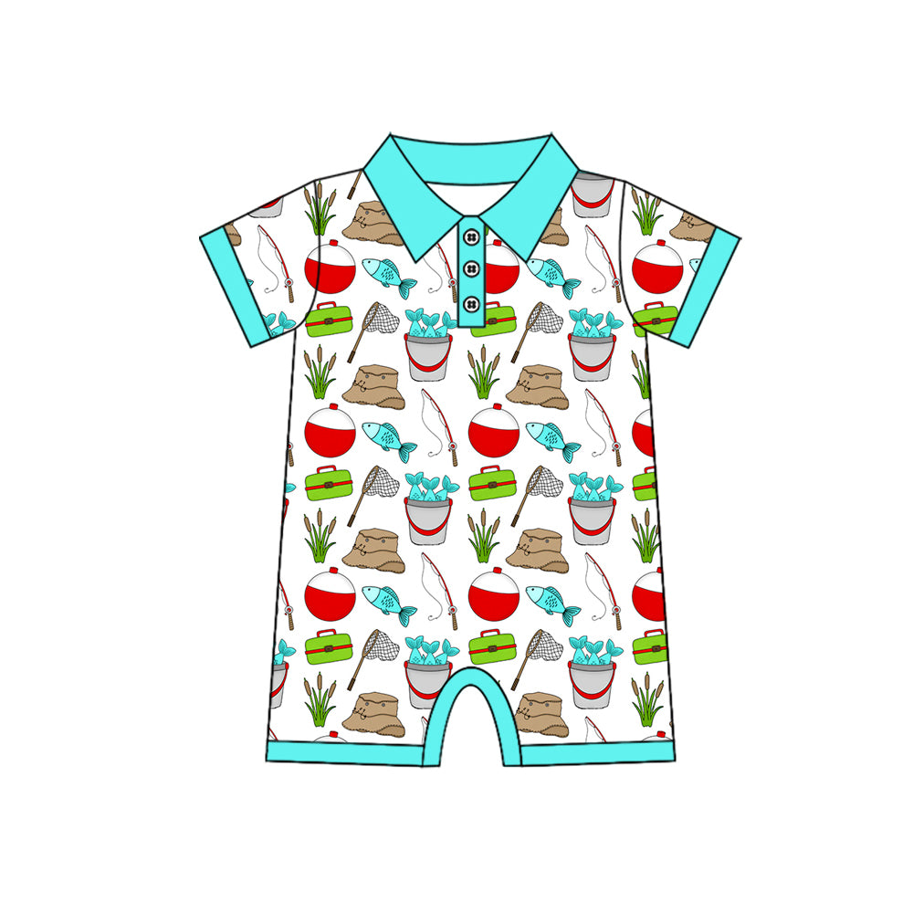 Baby Boys Short Sleeve Button Fishing Hunting Rompers Preorder