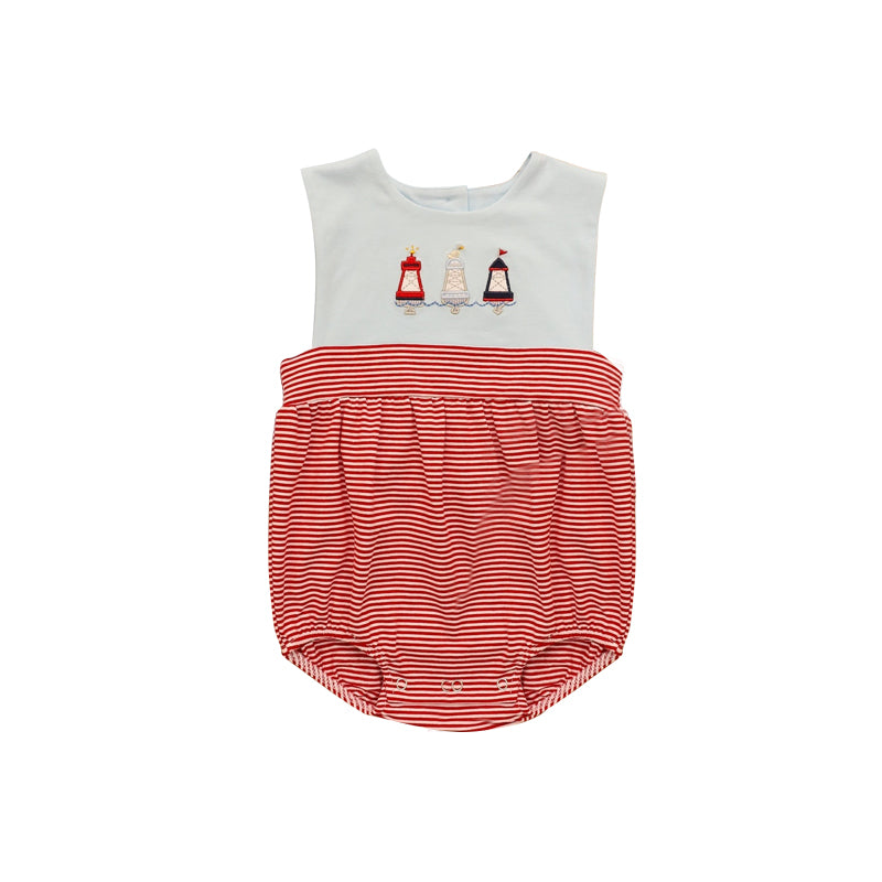Baby Boys Sleeveless Red Stripe Tower Birds Rompers Preorder