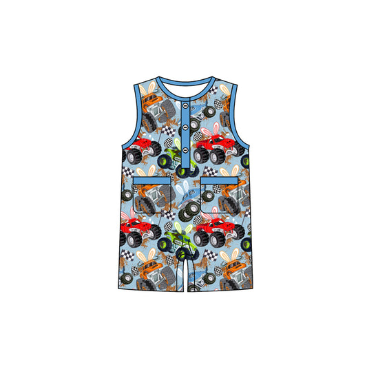 Baby Boys Bunny Motors Eggs Easter Button Pockets Rompers Preorder