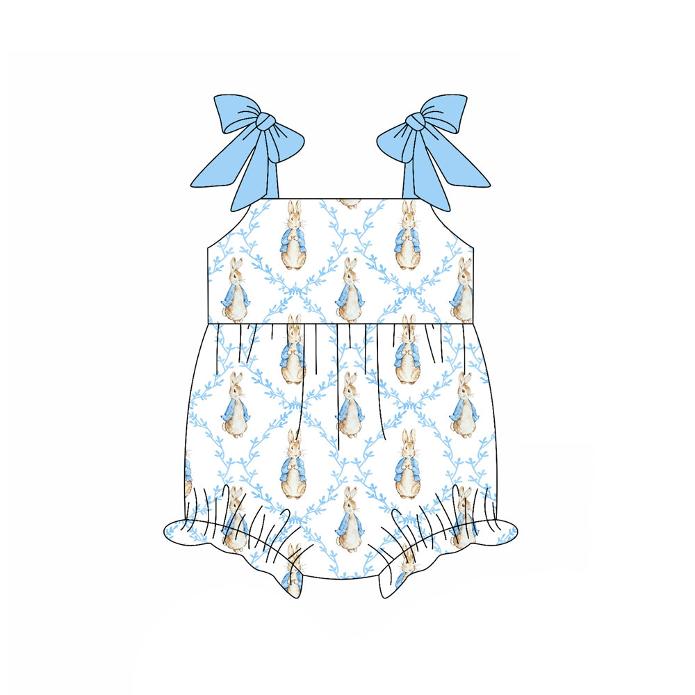 Baby Girls Strap Bows Rabbits Checked Ruffle Rompers Preorder