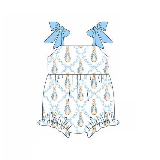 Baby Girls Strap Bows Rabbits Checked Ruffle Rompers Preorder