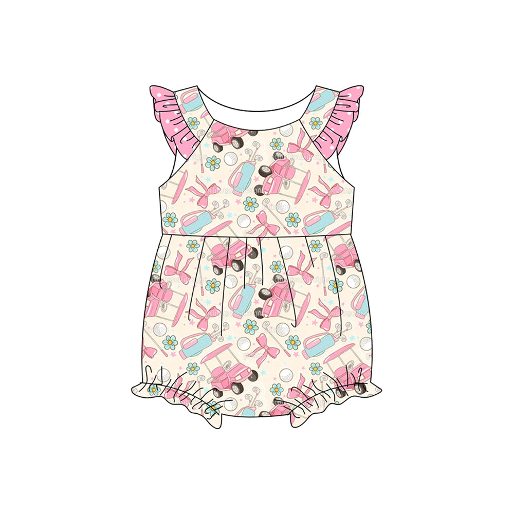 Baby Girls Flutter Sleeve Flowers Golf Ruffle Rompers Preorder