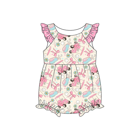 Baby Girls Flutter Sleeve Flowers Golf Ruffle Rompers Preorder