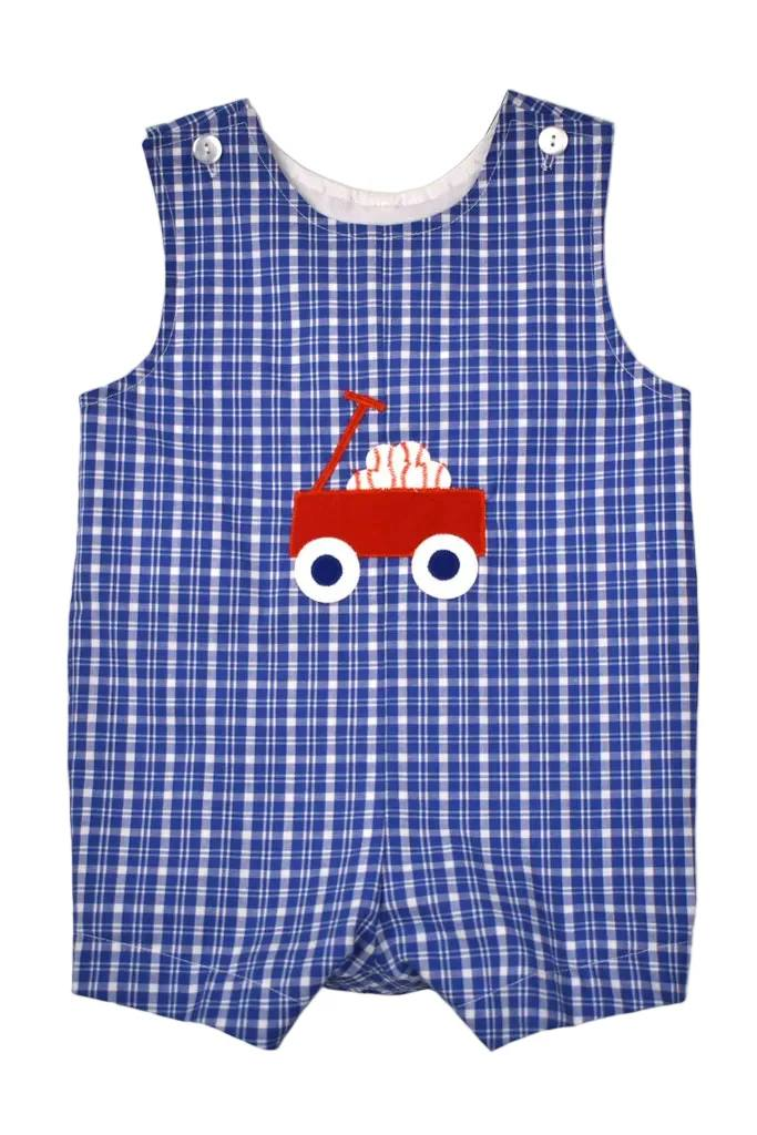 Baby Boys Sleeveless Blue Checked Baseballs Truck Team Rompers Preorder
