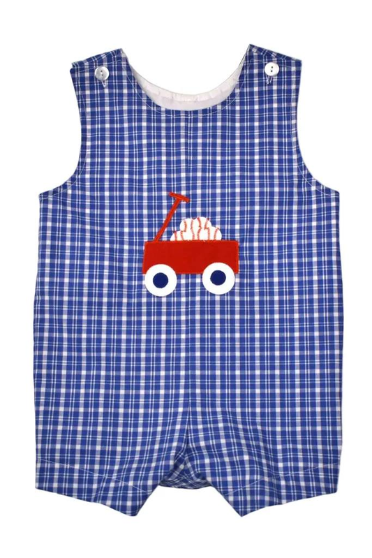 Baby Boys Sleeveless Blue Checked Baseballs Truck Team Rompers Preorder