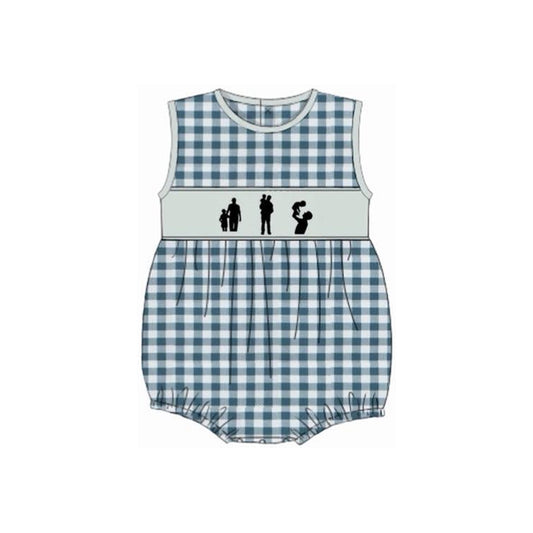 Baby Boys Sleeveless Blue Checked Dad and Me Rompers Preorder