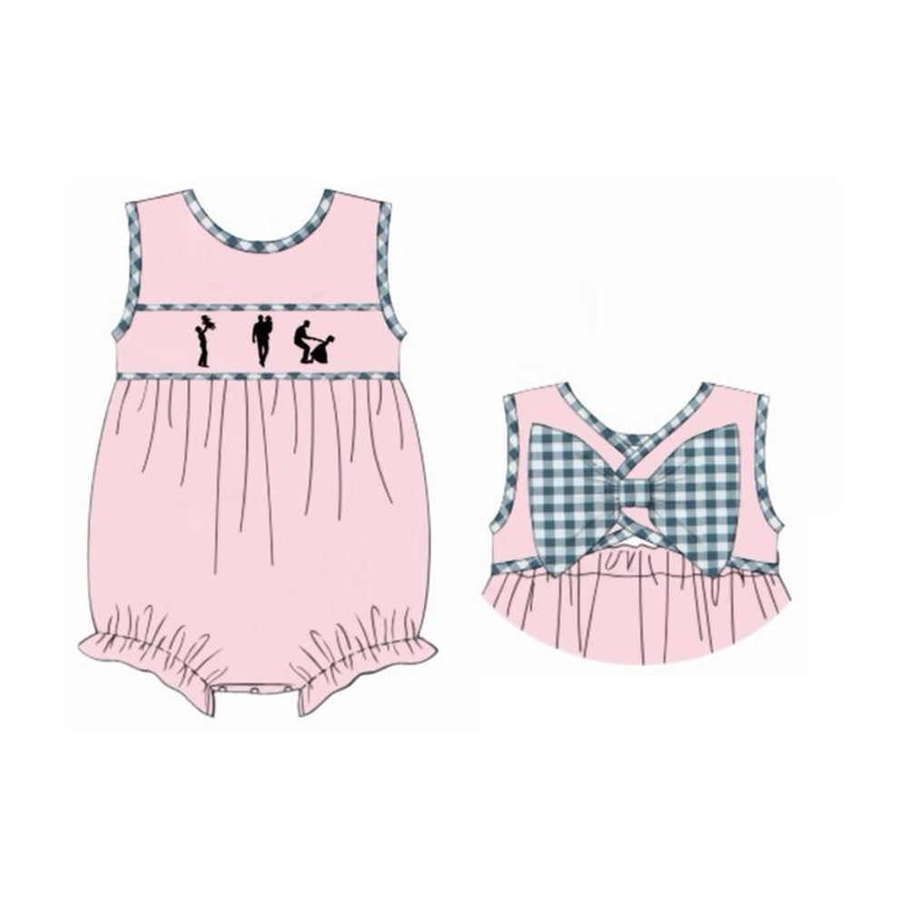 Baby Girls Sleeveless Pink Dad and Me Back Bows Ruffle Rompers Preorder