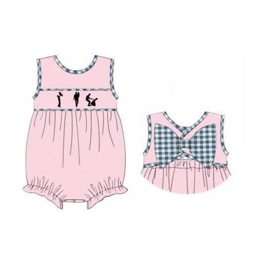 Baby Girls Sleeveless Pink Dad and Me Back Bows Ruffle Rompers Preorder