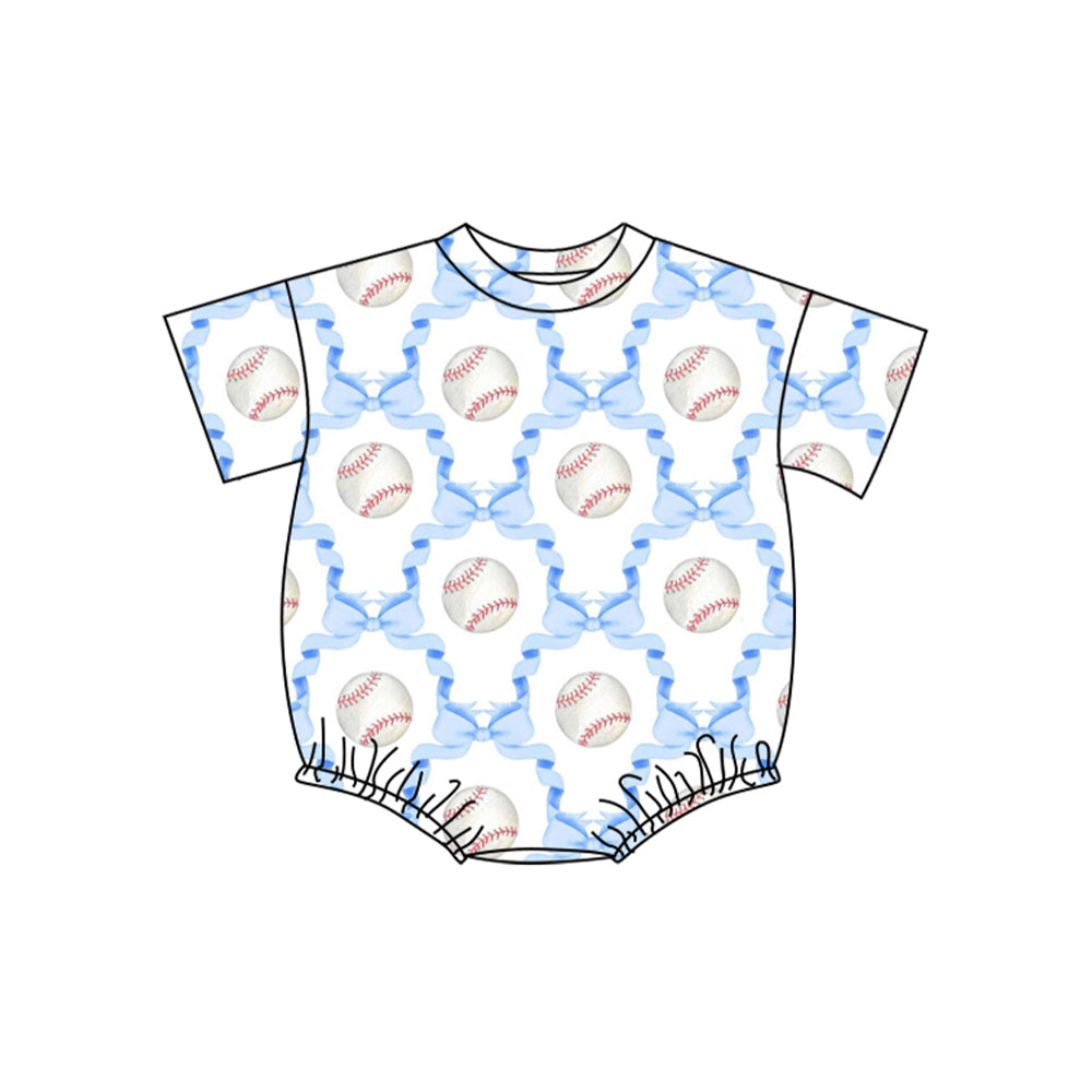 Baby Girls Bows Baseballs Checked Team Ruffle Rompers Preorder
