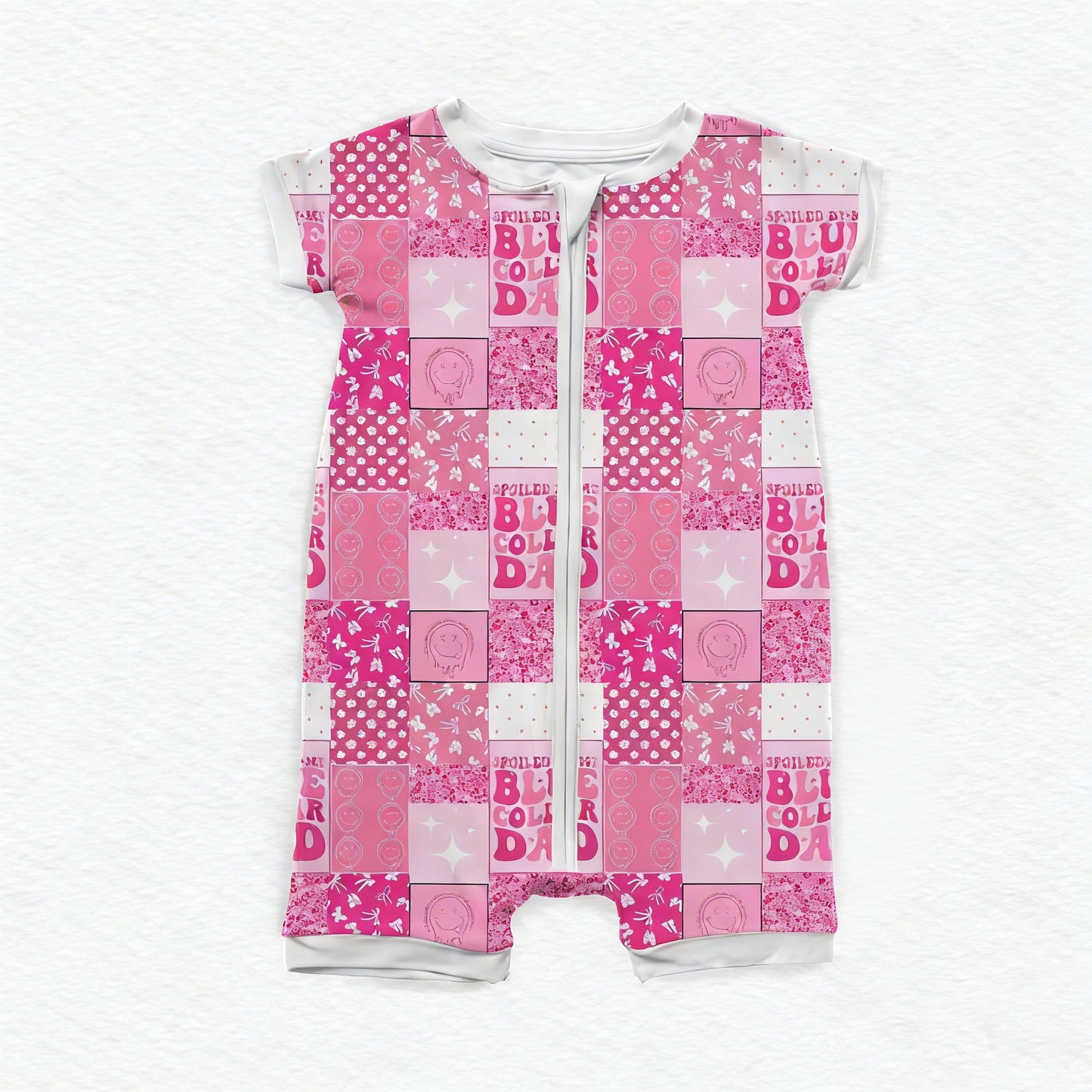 Baby Girls Pink Smiles Flowers Checked Zipper Rompers Preorder