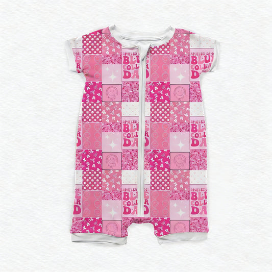 Baby Girls Pink Smiles Flowers Checked Zipper Rompers Preorder