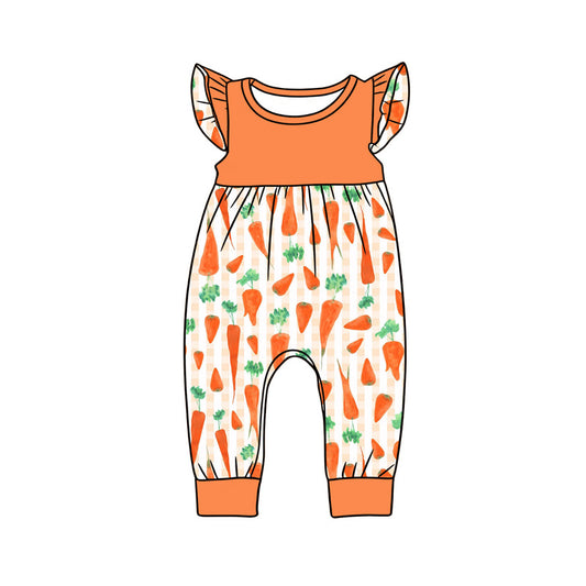 Baby Girls Flutter Sleeve Carrots Orange Checked Easter Rompers Preorder