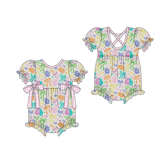 Baby Girls Colorful Bows Eggs Easter Ruffle Rompers Preorder