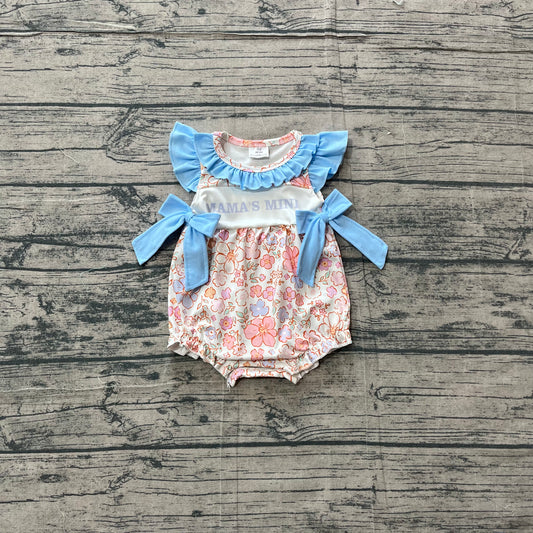 Baby Girls Flutter Sleeve Mama's Mini Colorful Flowers Ruffle Rompers