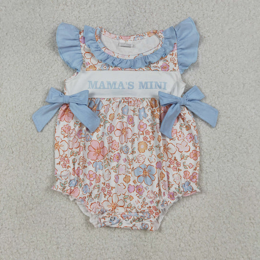 Baby Girls Flutter Sleeve Mama's Mini Colorful Flowers Ruffle Rompers