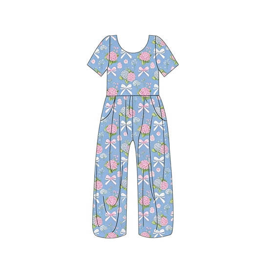 Baby Girls Short Sleeve Flowers Bows Pockets Jumpsuit Preorder