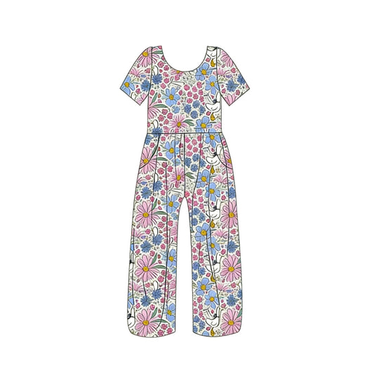 Baby Girls Short Sleeve Flowers Gooses Pockets Jumpsuit Preorder