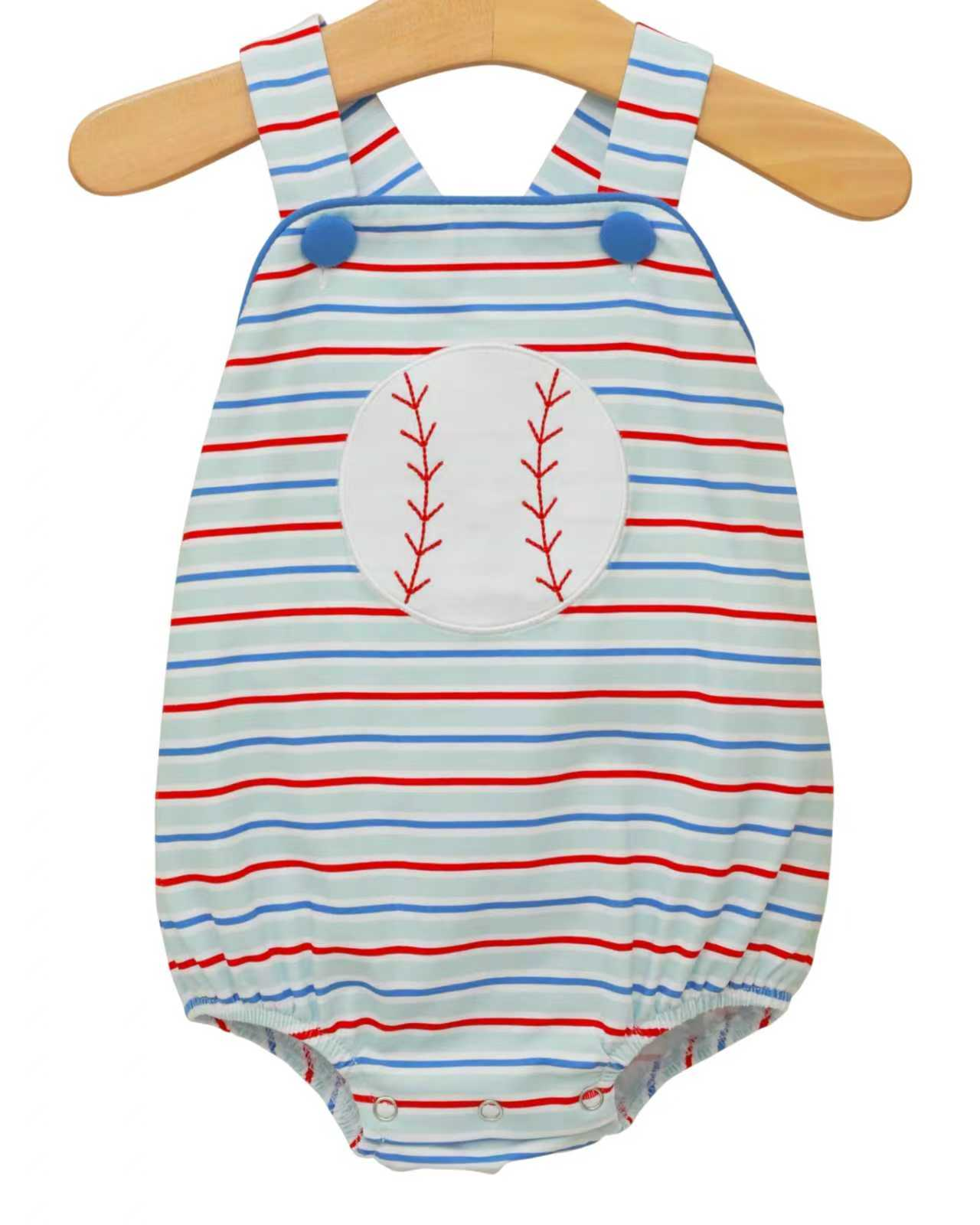 Baby Boys Strap Stripe Baseballs Team Rompers Preorder