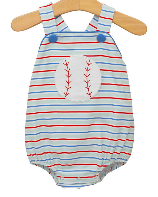Baby Boys Strap Stripe Baseballs Team Rompers Preorder