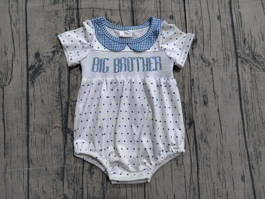Smocked Big Brother Short Sleeve Polka Dots Collar Rompers Preorder