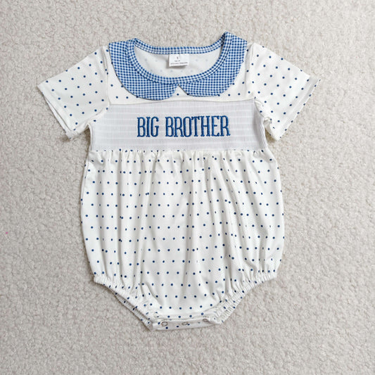 Sibling Smocked Little Sister Brother Baby Kids Short Sleeve Polka Dots Rompers