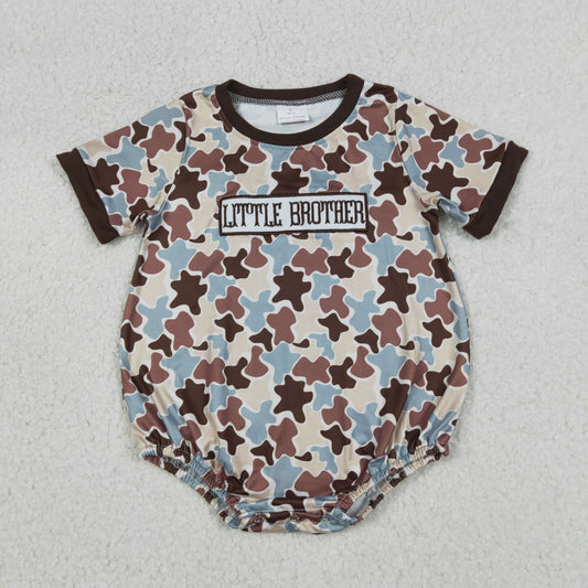 Embroidery Little Brother Baby Boys Short Sleeve Southern Camo Rompers