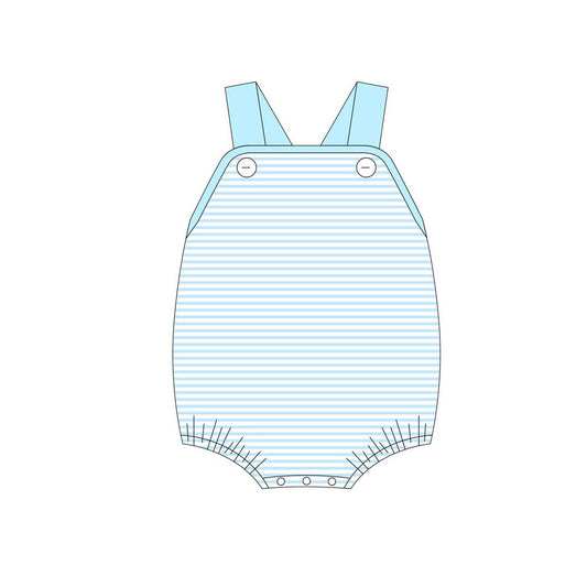 Baby Boys Light Blue Strap Stripe Rompers Preorder