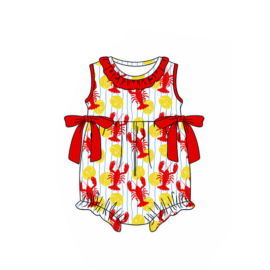 Baby Girls Sleeveless Crayfishes Lemons Ruffle Collar Rompers Preorder