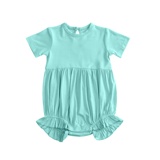Baby Girls Short Sleeve Aqua Ruffle Rompers Preorder