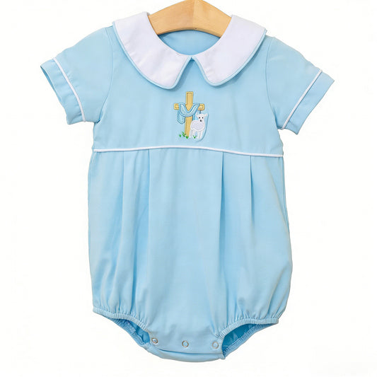 Baby Boys Short Sleeve Cross Sheep Easter Collar Rompers Preorder