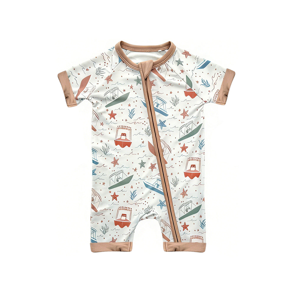 Baby Boys Colorful Starfishes Boats Two Way Zipper Convertible Rompers Preorder