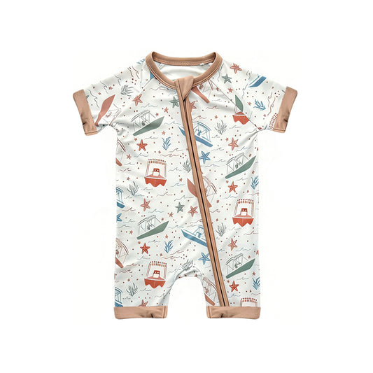 Baby Boys Colorful Starfishes Boats Two Way Zipper Convertible Rompers Preorder