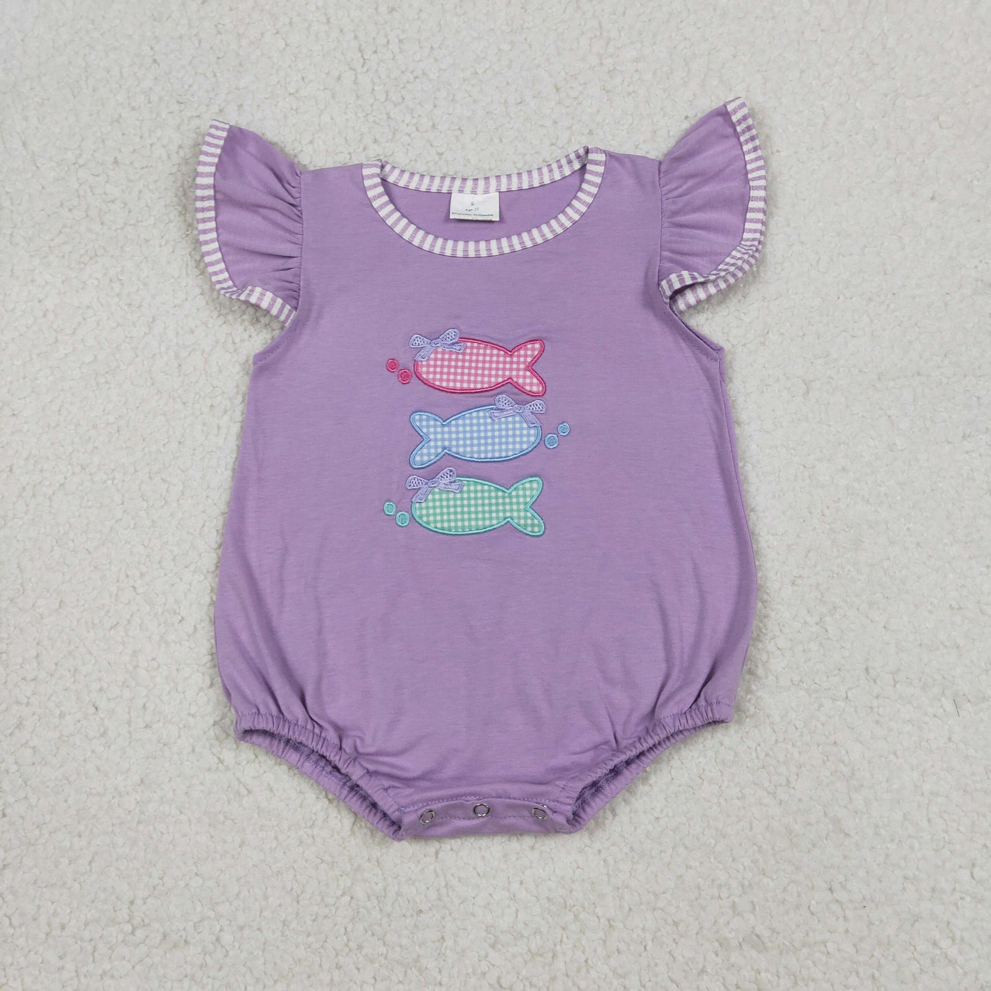 Embroidery Fishes Baby Girls Flutter Sleeve Hunting Ruffle Rompers
